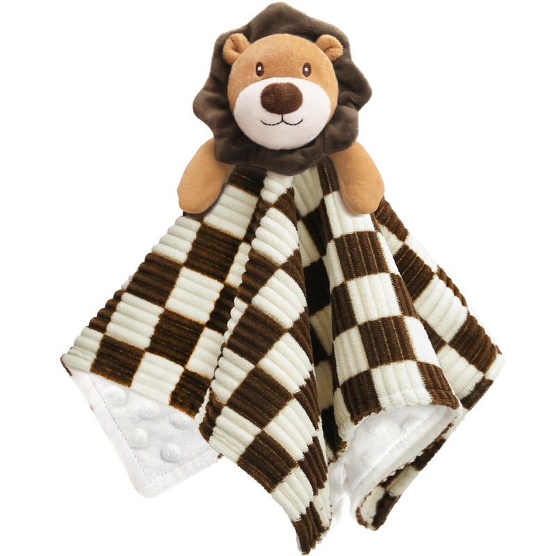 BEILIMU Baby Lovey Blanket for Boys Girls Super Soft Checkerboard Gingham with Minky Dot Fabric Backing Lion Lovely Black 14 Inch - Image 1